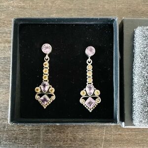 Nicky Butler Sterling Silver Purple and Yellow Stone Dangle Earrings 925 India